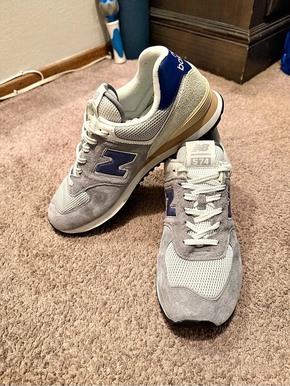 New Balance: Gray Day 574 Men's 12 D (Grey, White, & Blue)
